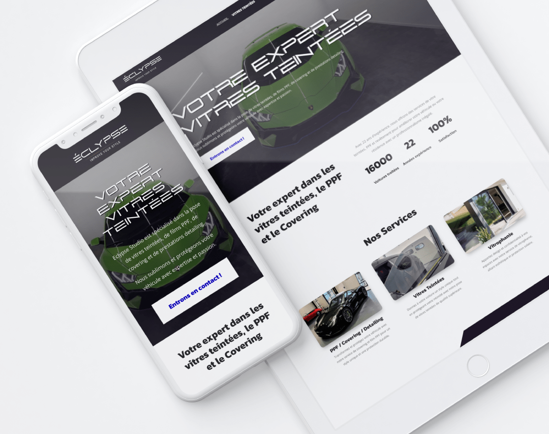Aperçu du site internet réalisé pour Eclypse Studio, expert en vitres teintées, film PPF et covering automobile